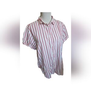 Gap Red and White Striped Womens Shirt 100% Cotton Top Size Large.
